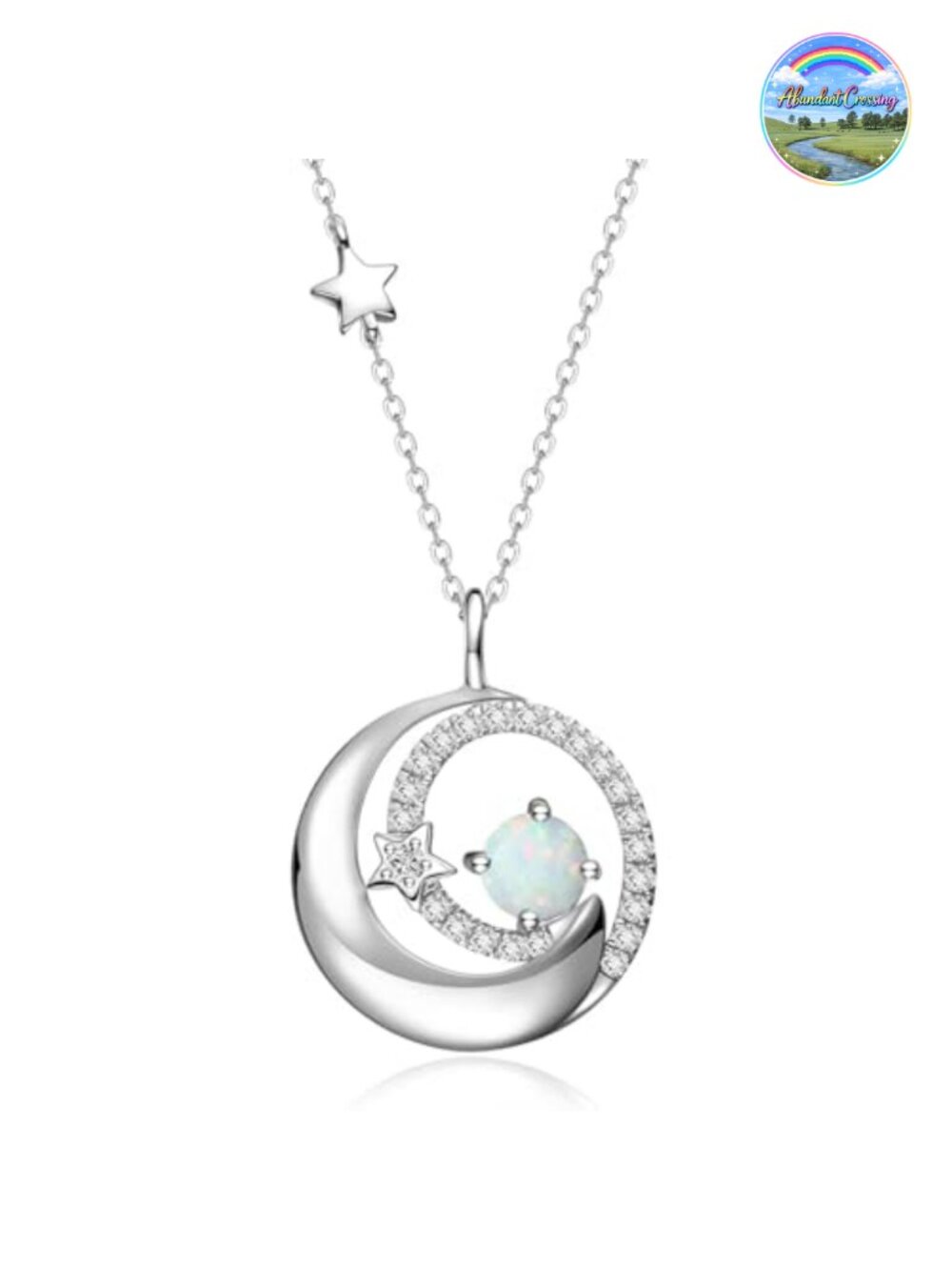 Sterling Silver Moon & Star Birthstone Necklace Dainty Pendant 16-18in Lobster